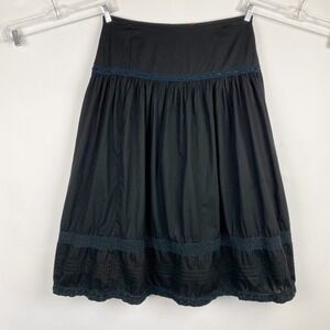 Valerie Stevens Black Cotton Lace Trim Pintuck Midi Skirt Womens 12 Boho‎ Gothic
